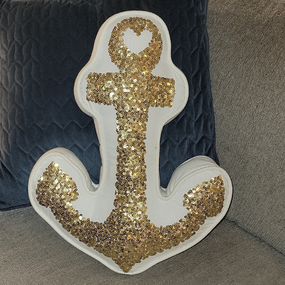 Pottery Barn PB Teen Emily & Meritt Gold Sequin Anchor Pillow